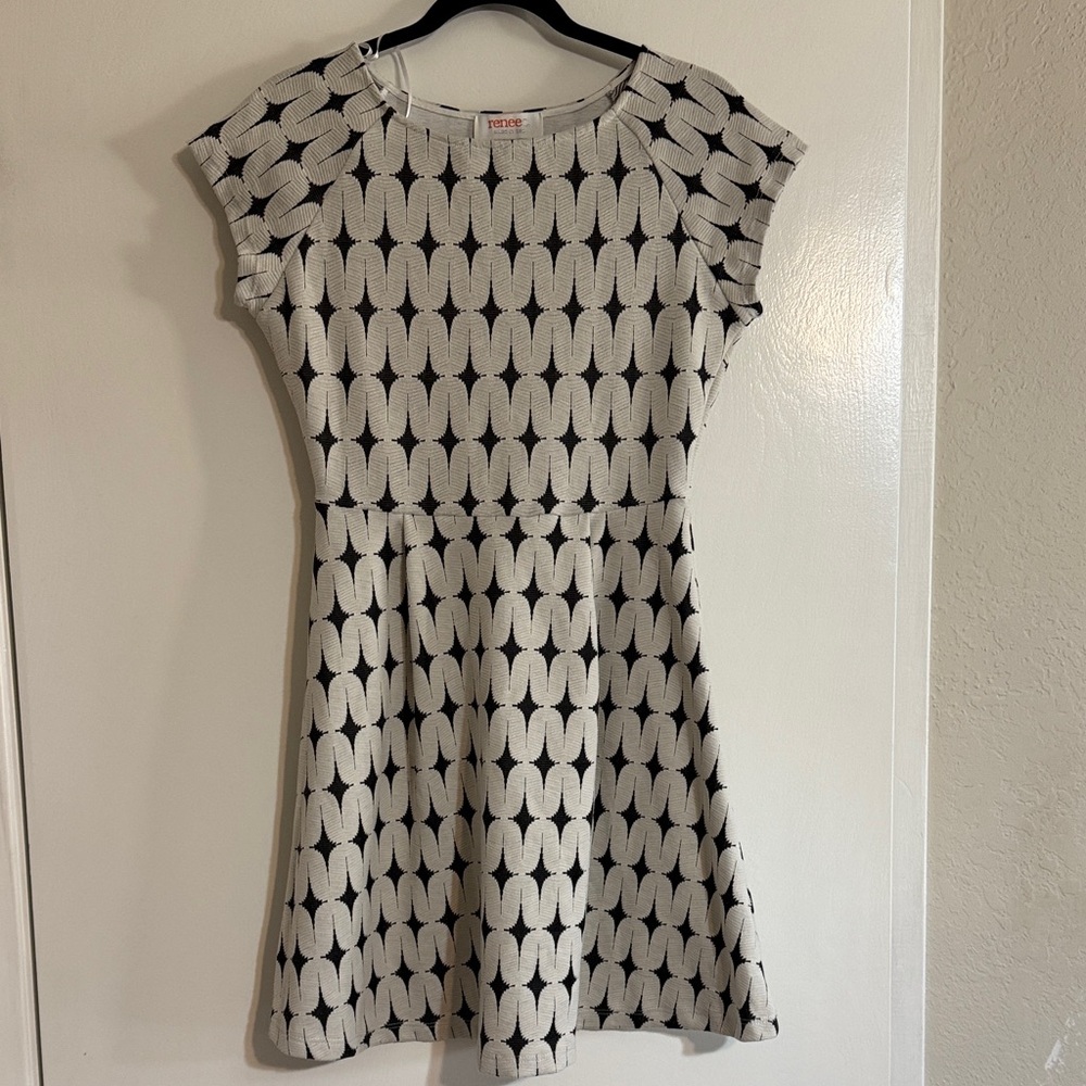 Renee C. Black and White Patterned Mini Dress